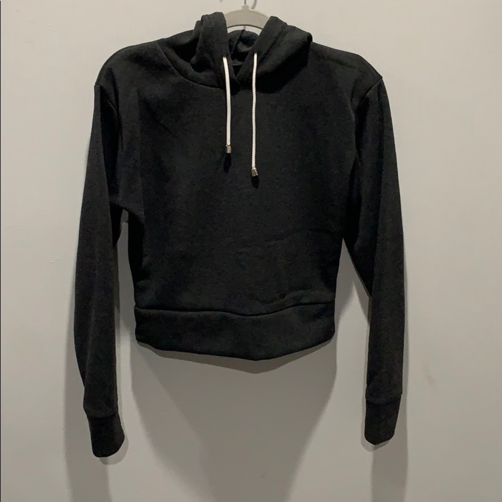 Prettylittlething dark grey cropped hoodie